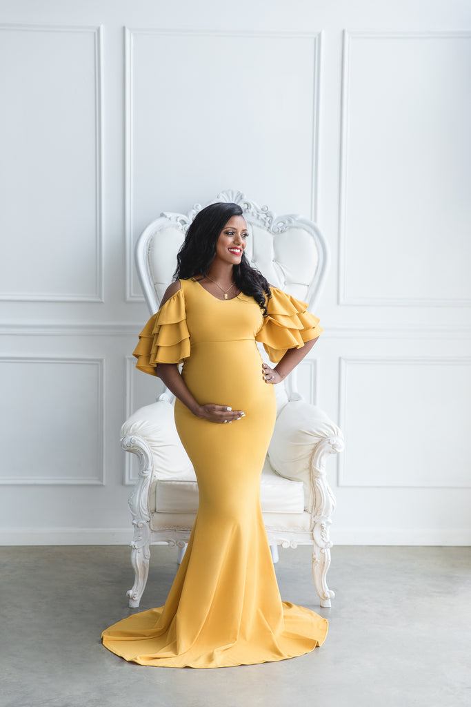 Mustard Yellow Maternity Gown for Photo ...